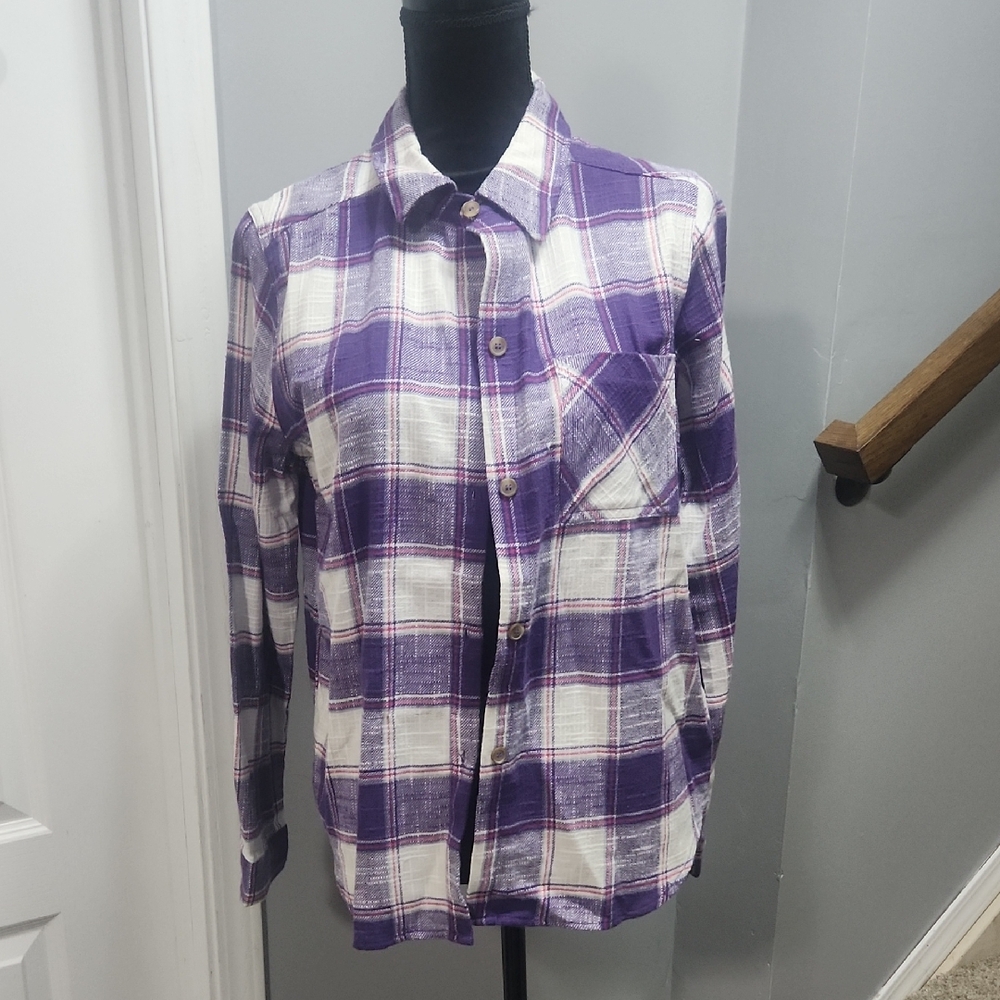 Zenana Outfitters Purple and White Plaid Shirt